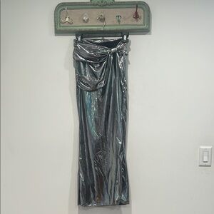 Current Mood Silver Maxi Pencil Skirt with Ruched Slit
